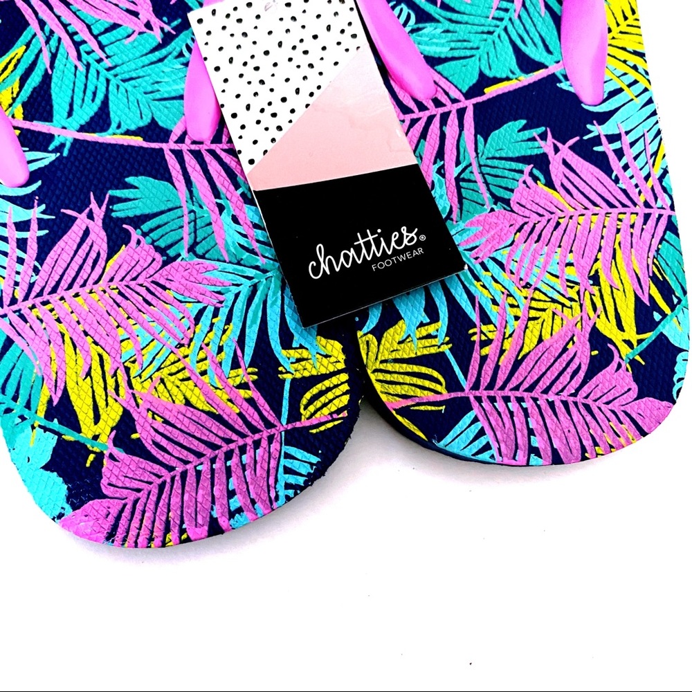 Palm Leaf Flip Flops Sandals Neon Navy Blue - Picture 6 of 7